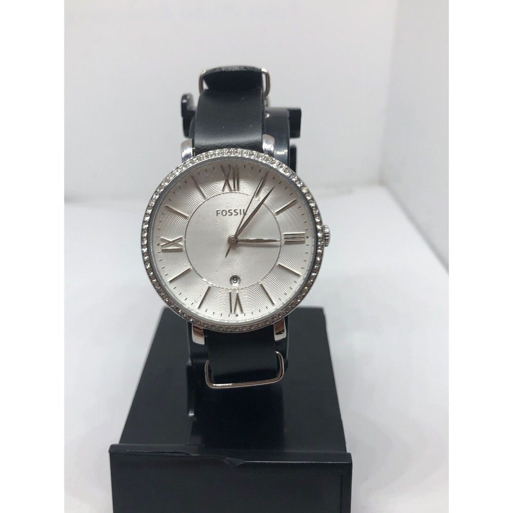 Fossil ES3545 Womens Black Leather Analog Silver Dial Quartz Genuine Watch RK108